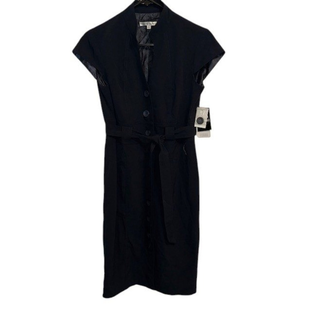 NWT Women's Sandra Darren Navy Cap Sleeve Button down w/Belt Dress Sz 8